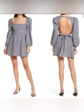 Reformation Brodie Linen Open Back Mini Dress Gingham Size 4